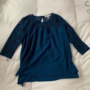 Teal blouse with lace sleeves